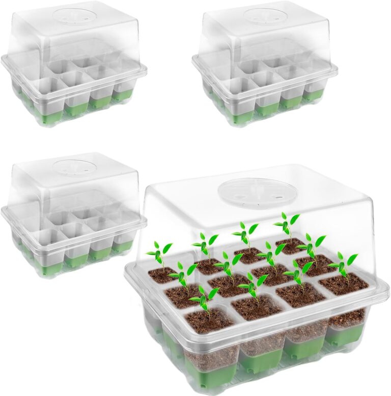 BYZESTY Mini Invernadero para Plantas Bandeja de Plántulas, 4 Piezas 48 Células Interior, Bandeja de Plántulas, Mini Invernadero con Tapa, Vivero Caja de Cultivo, Bandeja de Siembra con Tapa y